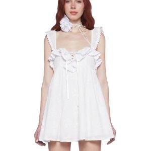 Sugar Thrillz Babydoll Eyelet Lace Ruffle Mini Dress - White
