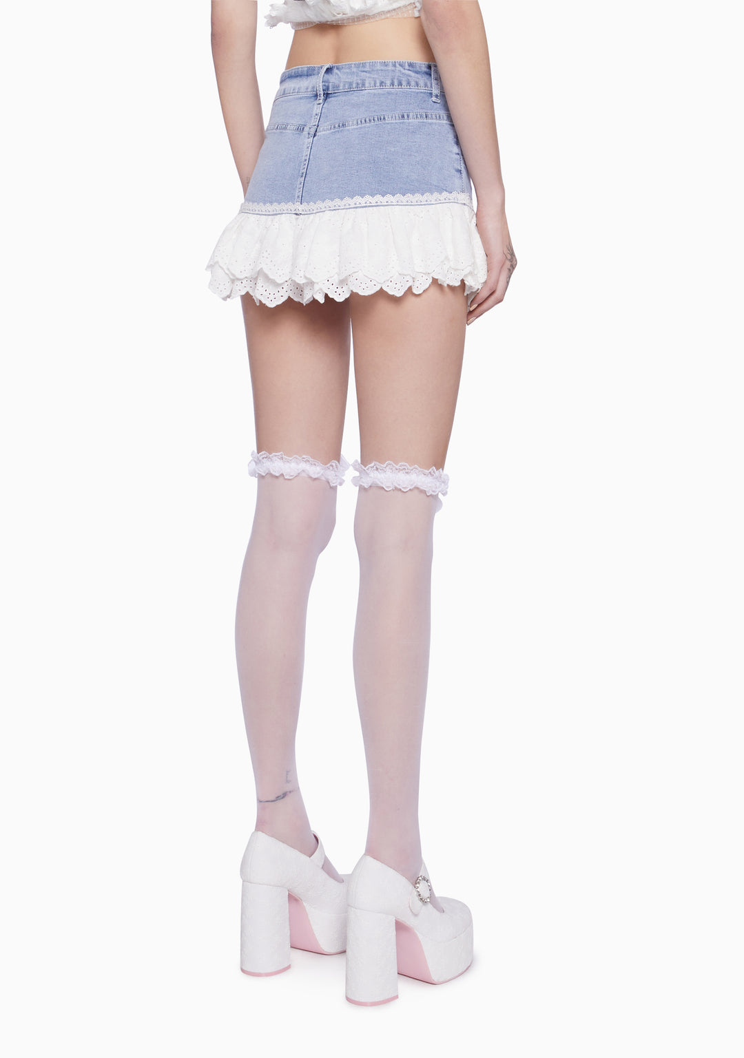 Sugar Thrillz Denim Eyelet Ruffle Mini Skirt - Blue - Image 5