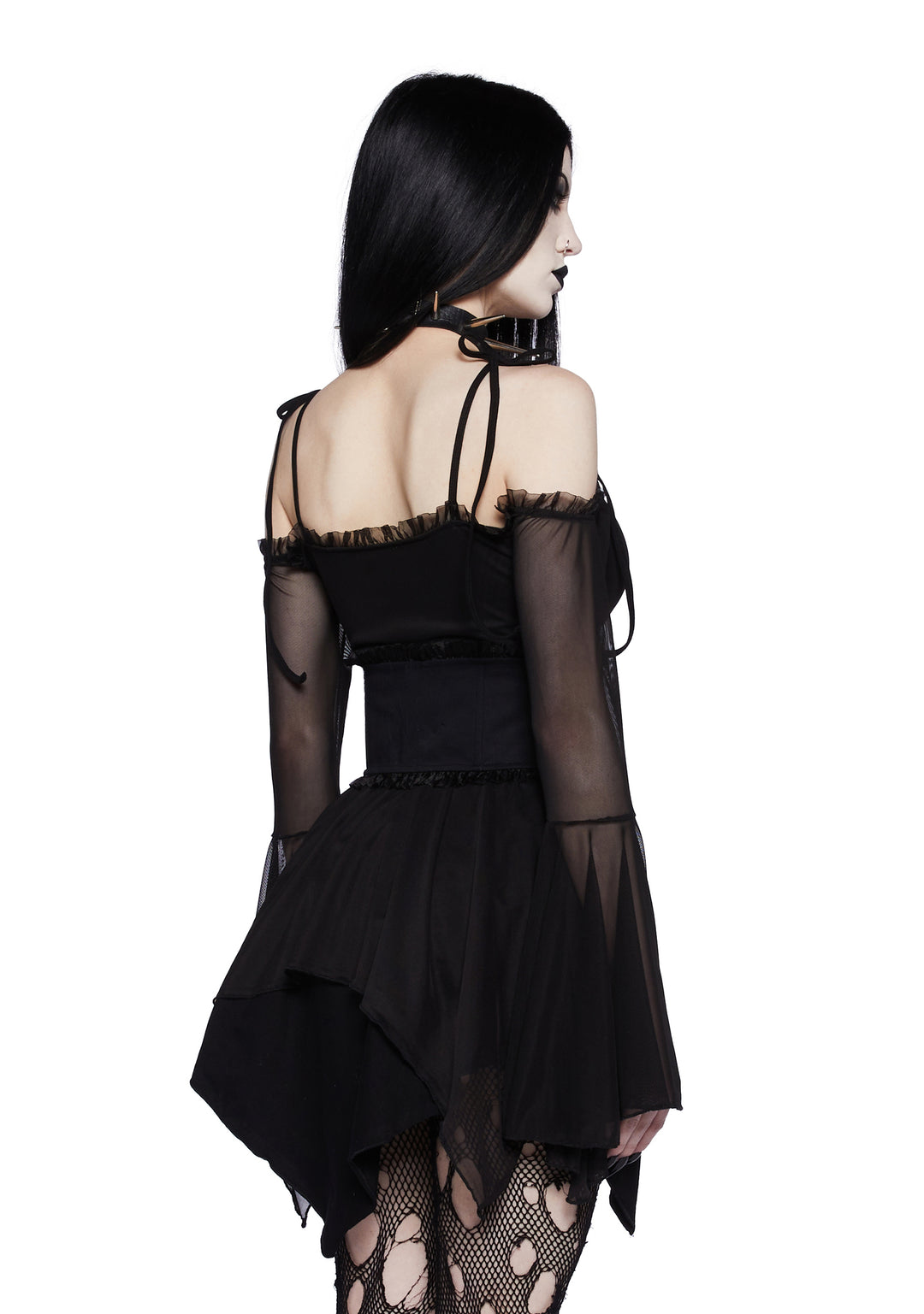 Widow Off The Shoulder Handkerchief Mini Dress With Corset Fairycore - Black - Image 4