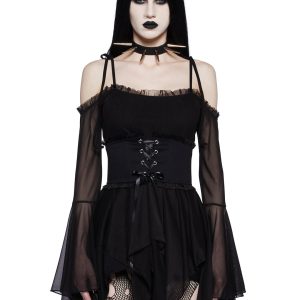 Widow Off The Shoulder Handkerchief Mini Dress With Corset Fairycore - Black