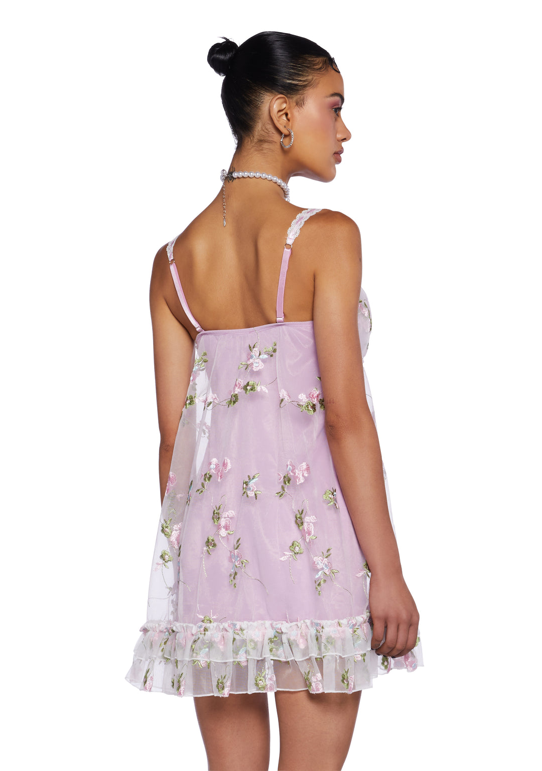 Sugar Thrillz Mesh Overlay Tank Dress With Embroidered Floral Designs Regencycore - Pink - Image 4