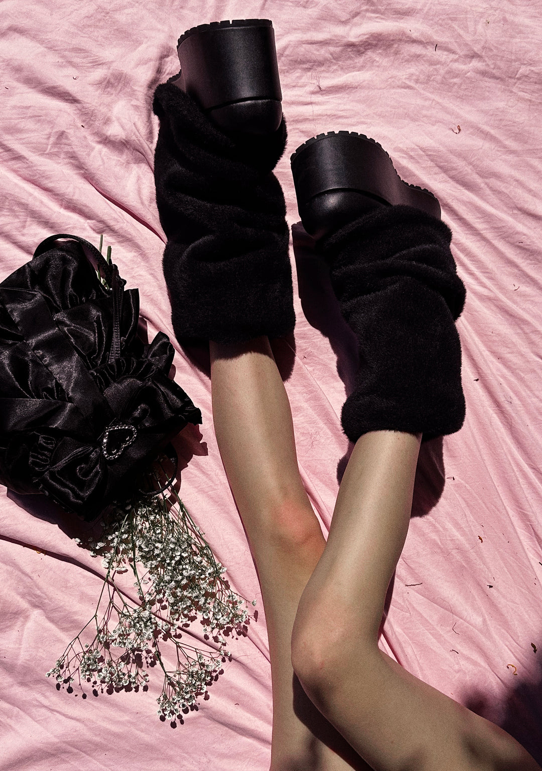 Sugar Thrillz Leg Warmer Plush Heart Platform Boots - Black - Image 7