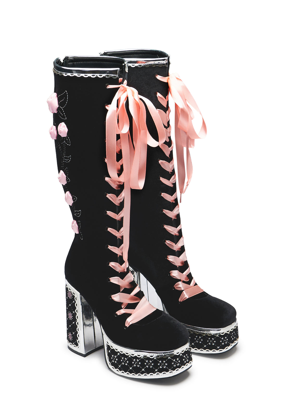 Koi Footwear Guiltless Ghost Lace Up Platform Long Boots - Black - Image 2