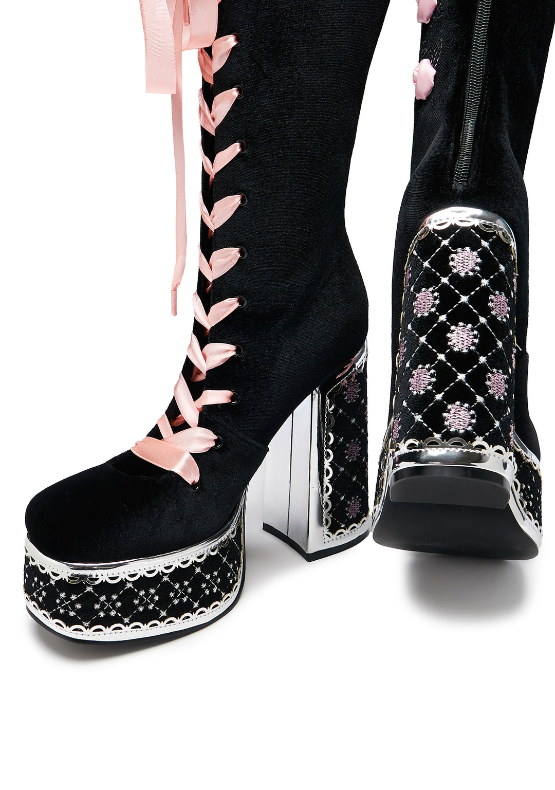 Koi Footwear Guiltless Ghost Lace Up Platform Long Boots - Black - Image 4