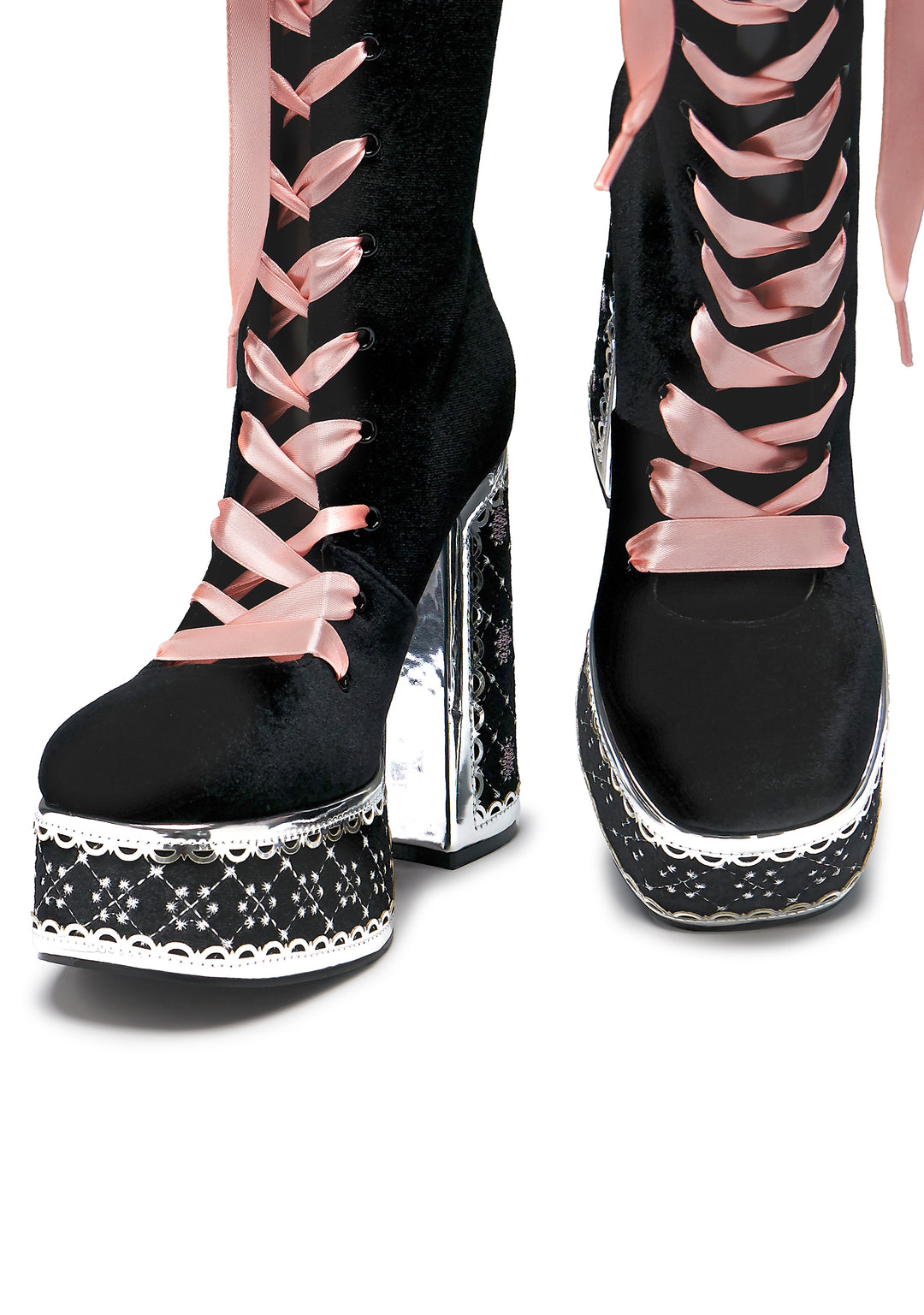 Koi Footwear Guiltless Ghost Lace Up Platform Long Boots - Black - Image 3