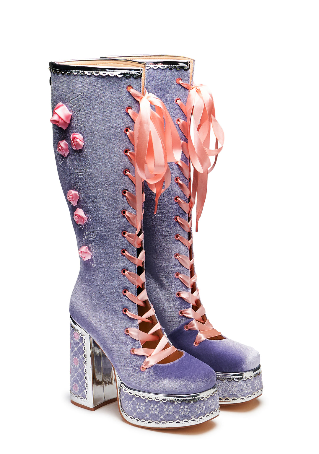 Koi Footwear Guiltless Ghost Lace Up Platform Long Boots - Blue - Image 2