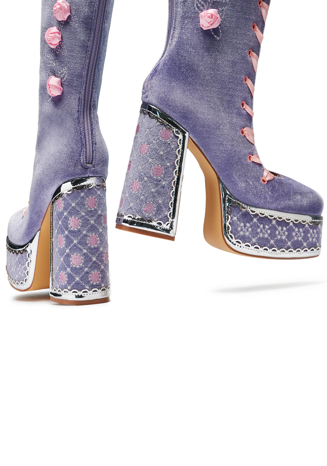 Koi Footwear Guiltless Ghost Lace Up Platform Long Boots - Blue - Image 3