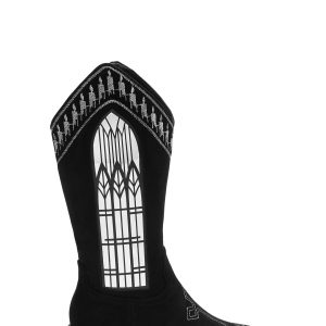 Koi Footwear Broken Confessions Cowboy Suede Boots With Cross Stitching - Black