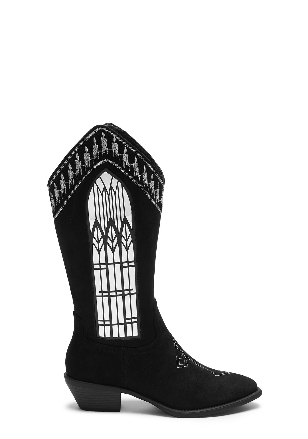 Koi Footwear Broken Confessions Cowboy Suede Boots With Cross Stitching - Black