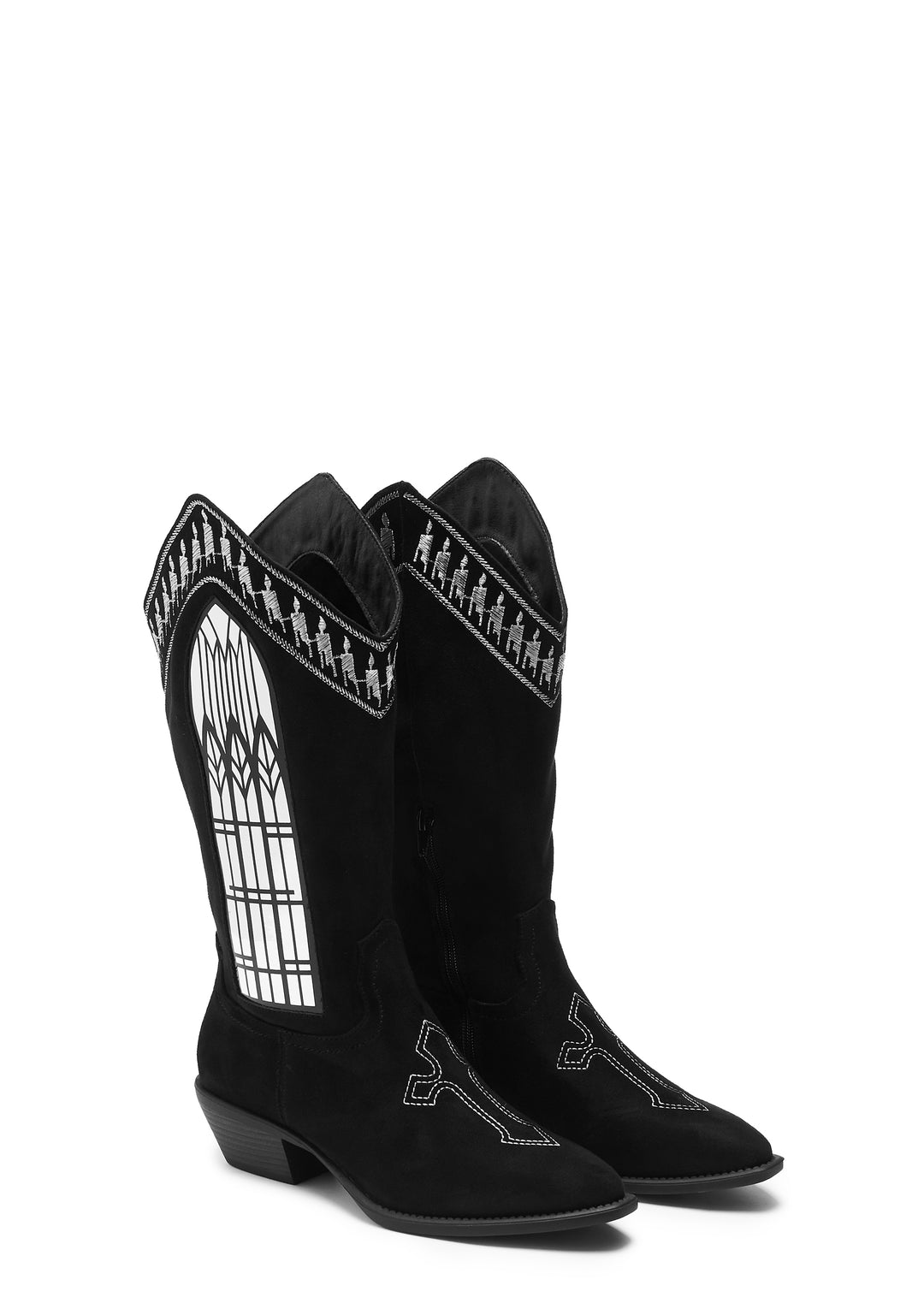 Koi Footwear Broken Confessions Cowboy Suede Boots With Cross Stitching - Black - Image 2
