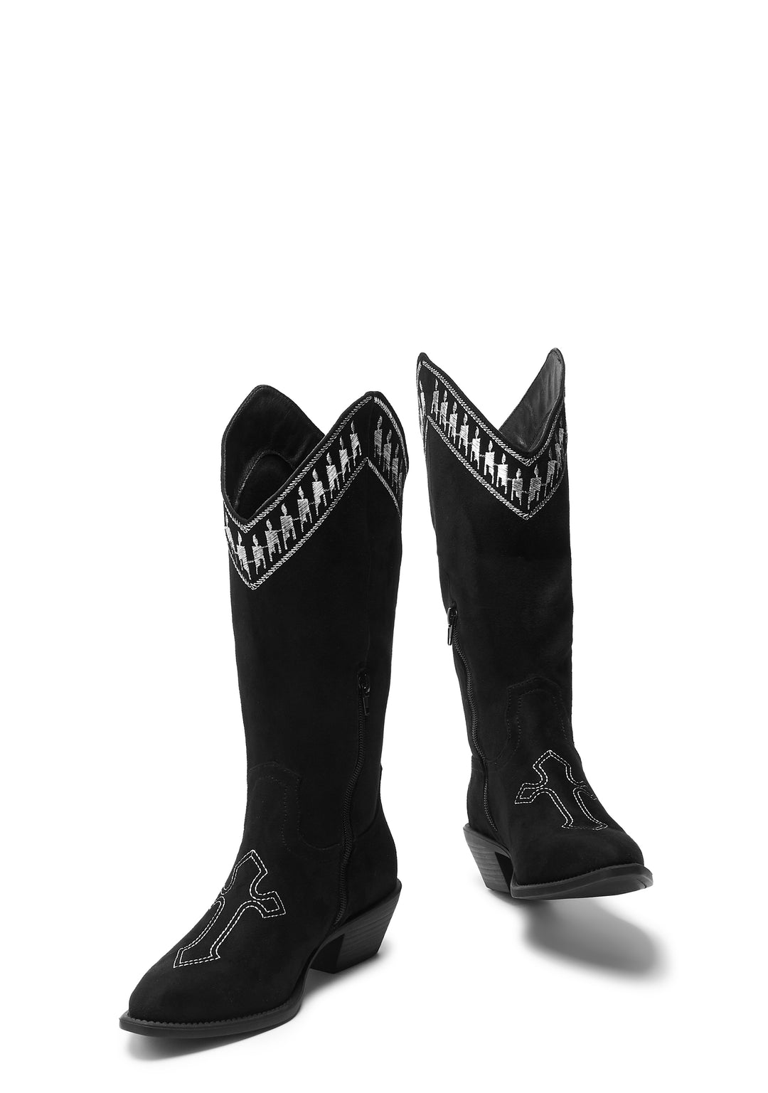 Koi Footwear Broken Confessions Cowboy Suede Boots With Cross Stitching - Black - Image 3
