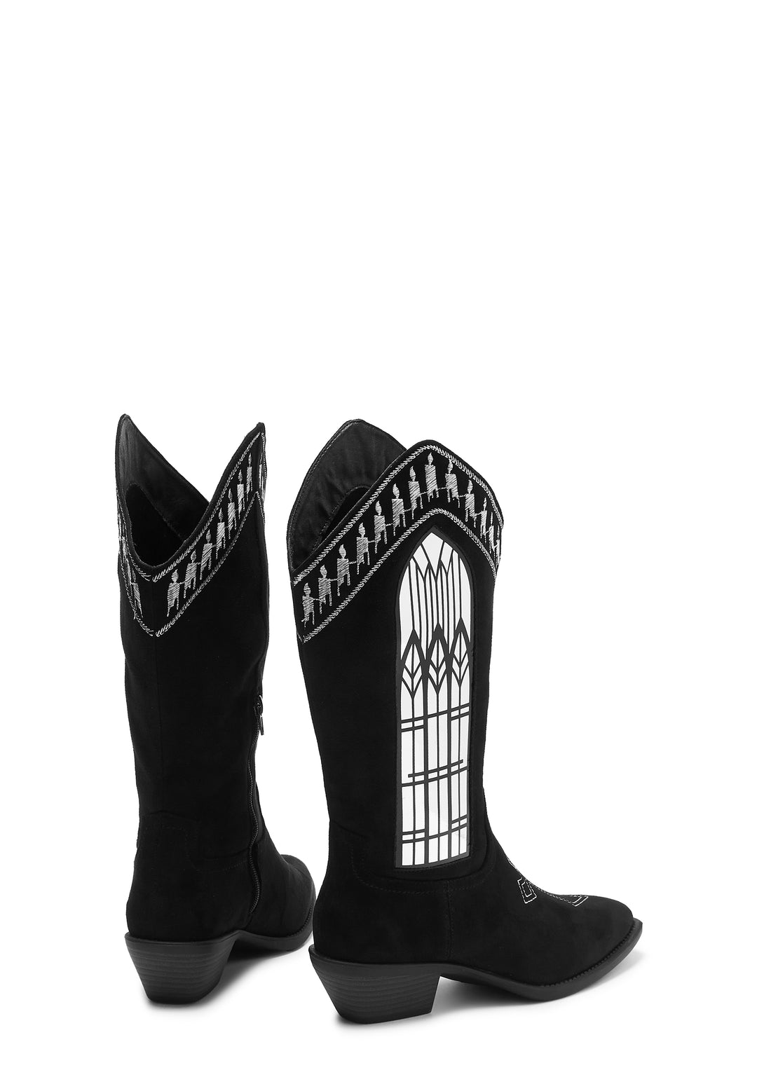 Koi Footwear Broken Confessions Cowboy Suede Boots With Cross Stitching - Black - Image 4