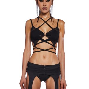 Darker Wavs Mesh Knit Layered Bikini Top - Black