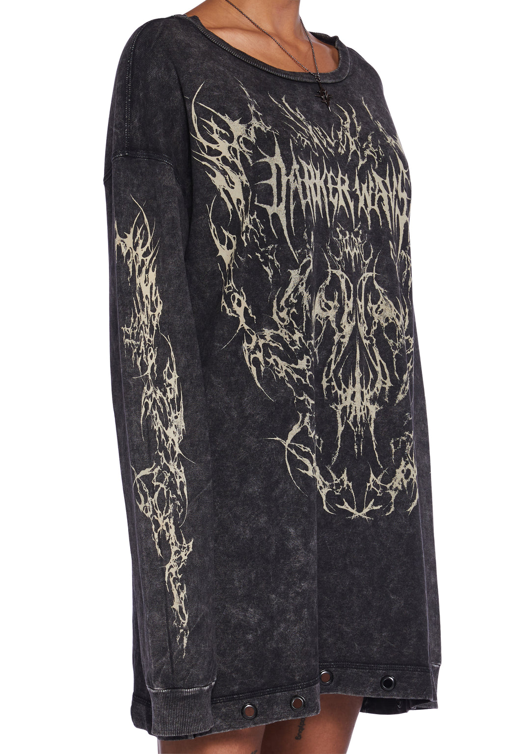 Darker Wavs Oversized Washed Graphic Print Long Sleeve Graphic Tee - Image 5