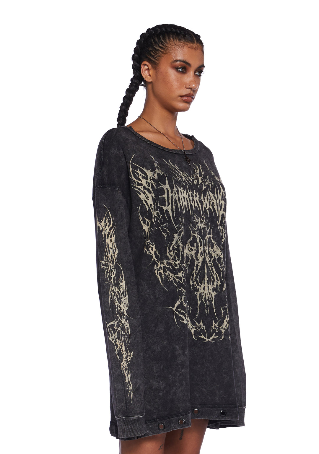 Darker Wavs Oversized Washed Graphic Print Long Sleeve Graphic Tee - Image 4