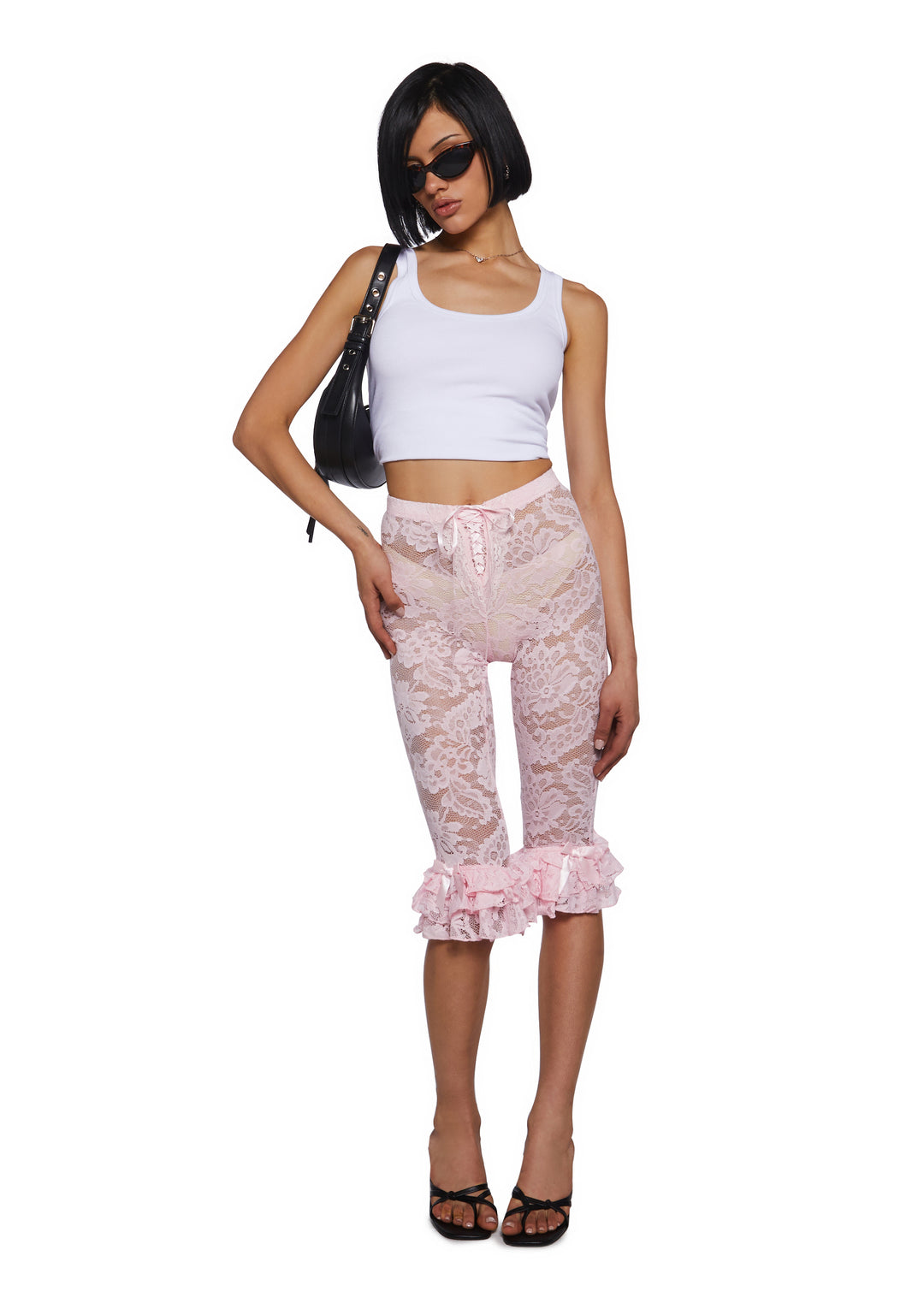 Sugar Thrillz Regency Sheer Floral Lace Bow Pants - Pink - Image 2