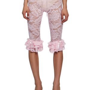 Sugar Thrillz Regency Sheer Floral Lace Bow Pants - Pink