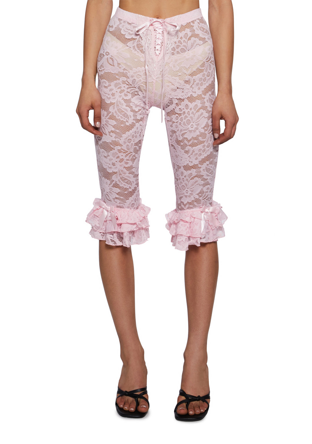Sugar Thrillz Regency Sheer Floral Lace Bow Pants - Pink