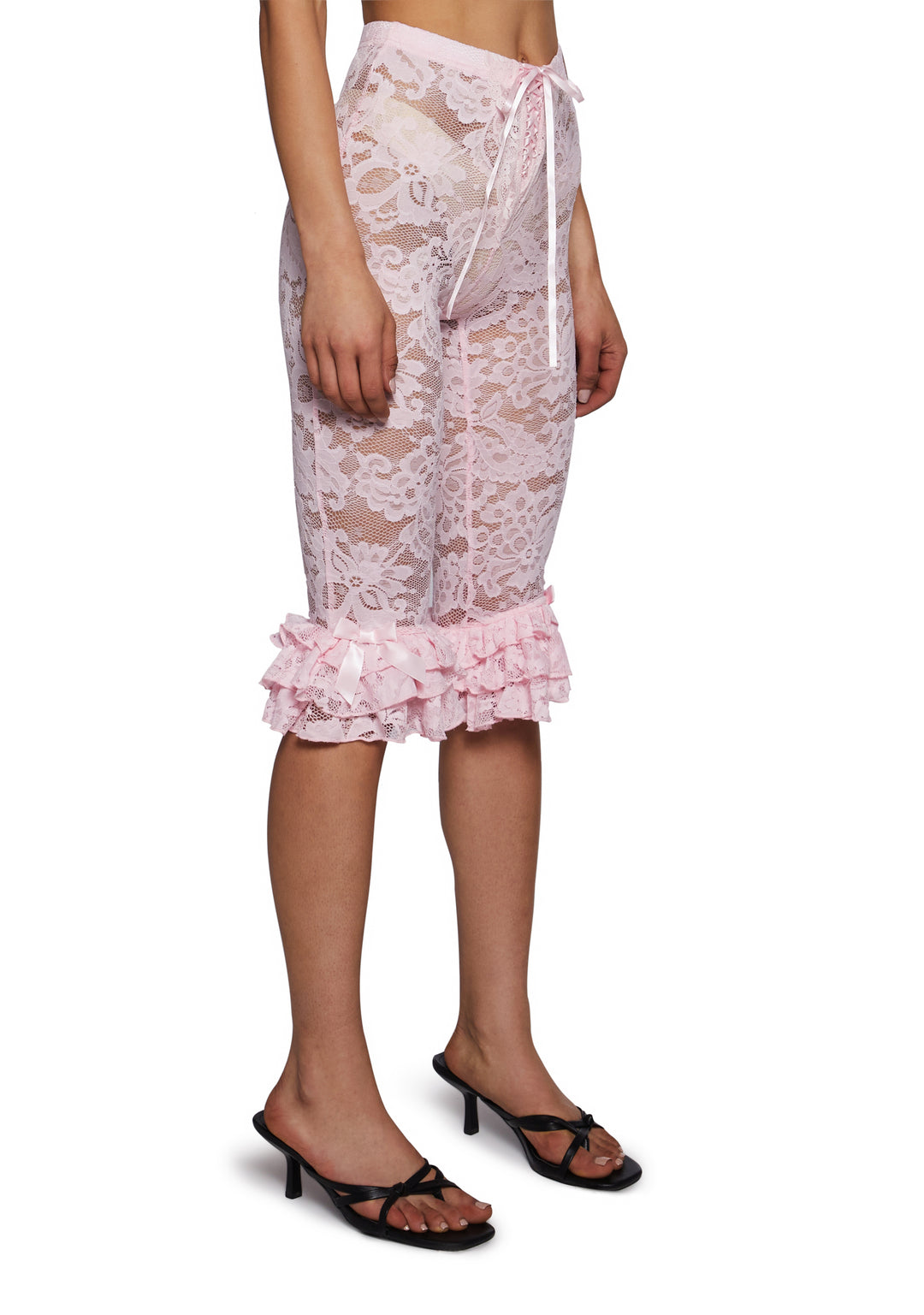 Sugar Thrillz Regency Sheer Floral Lace Bow Pants - Pink - Image 3