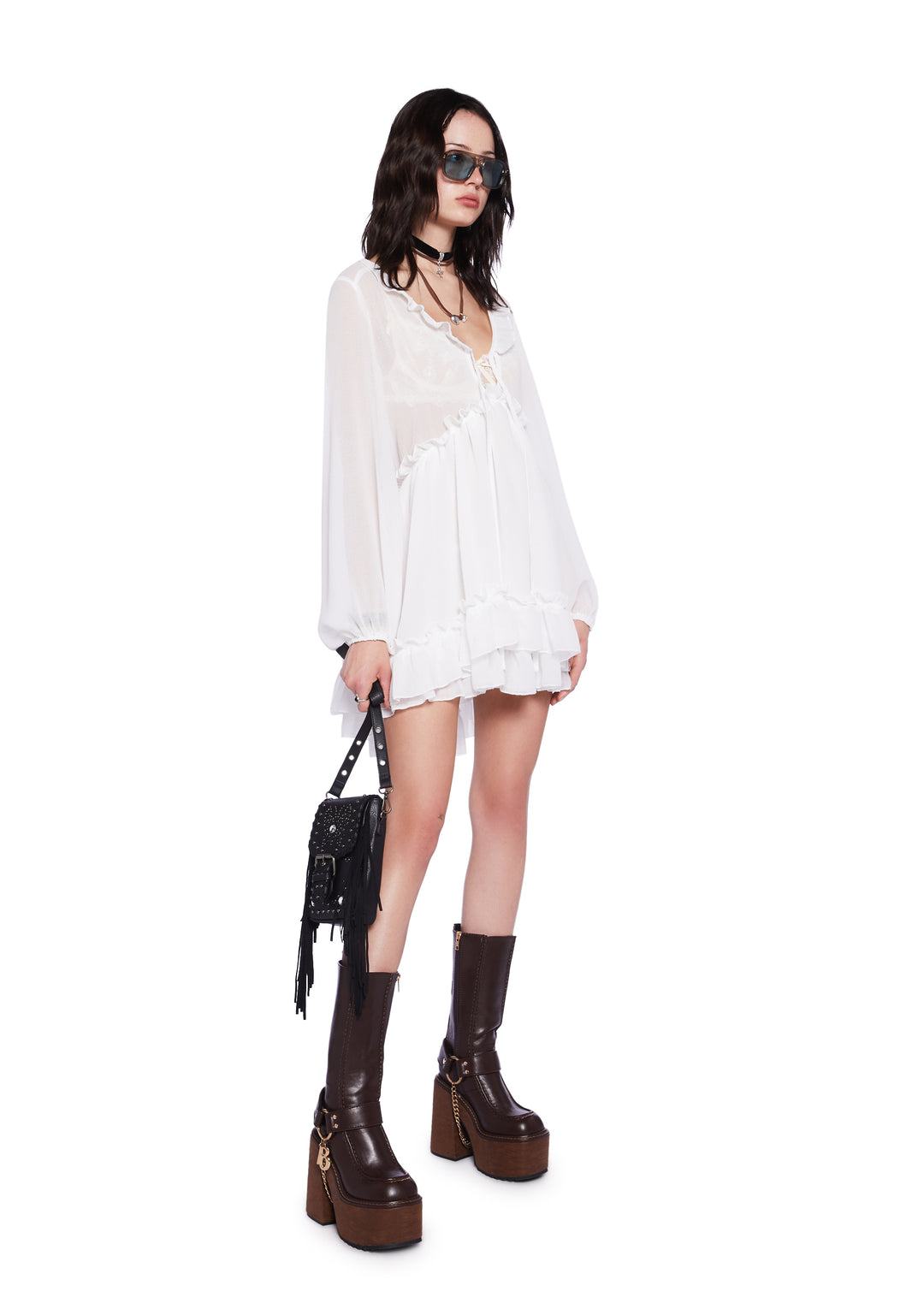Current Mood Sheer Chiffon Ruffled Babydoll Dress - Off White - Image 2