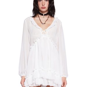 Current Mood Sheer Chiffon Ruffled Babydoll Dress - Off White
