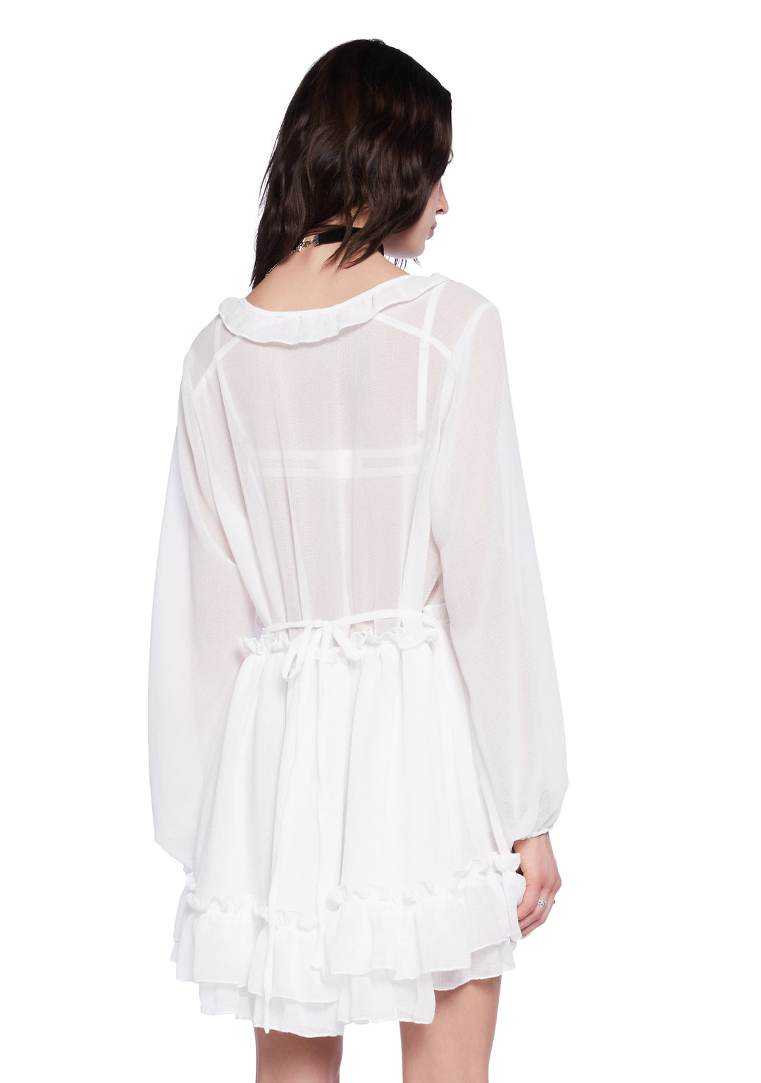 Current Mood Sheer Chiffon Ruffled Babydoll Dress - Off White - Image 4