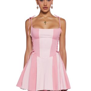 Sugar Thrillz Colorblock Corset Mini Dress - Pink/White