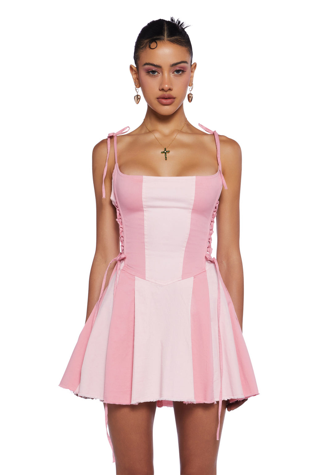 Sugar Thrillz Colorblock Corset Mini Dress - Pink/White