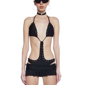 Generation Kiss Monokini With Pleated Micro Mini Skirt - Black