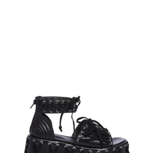 Club Exx Stitched Lace-Up Platform Sandals - Black