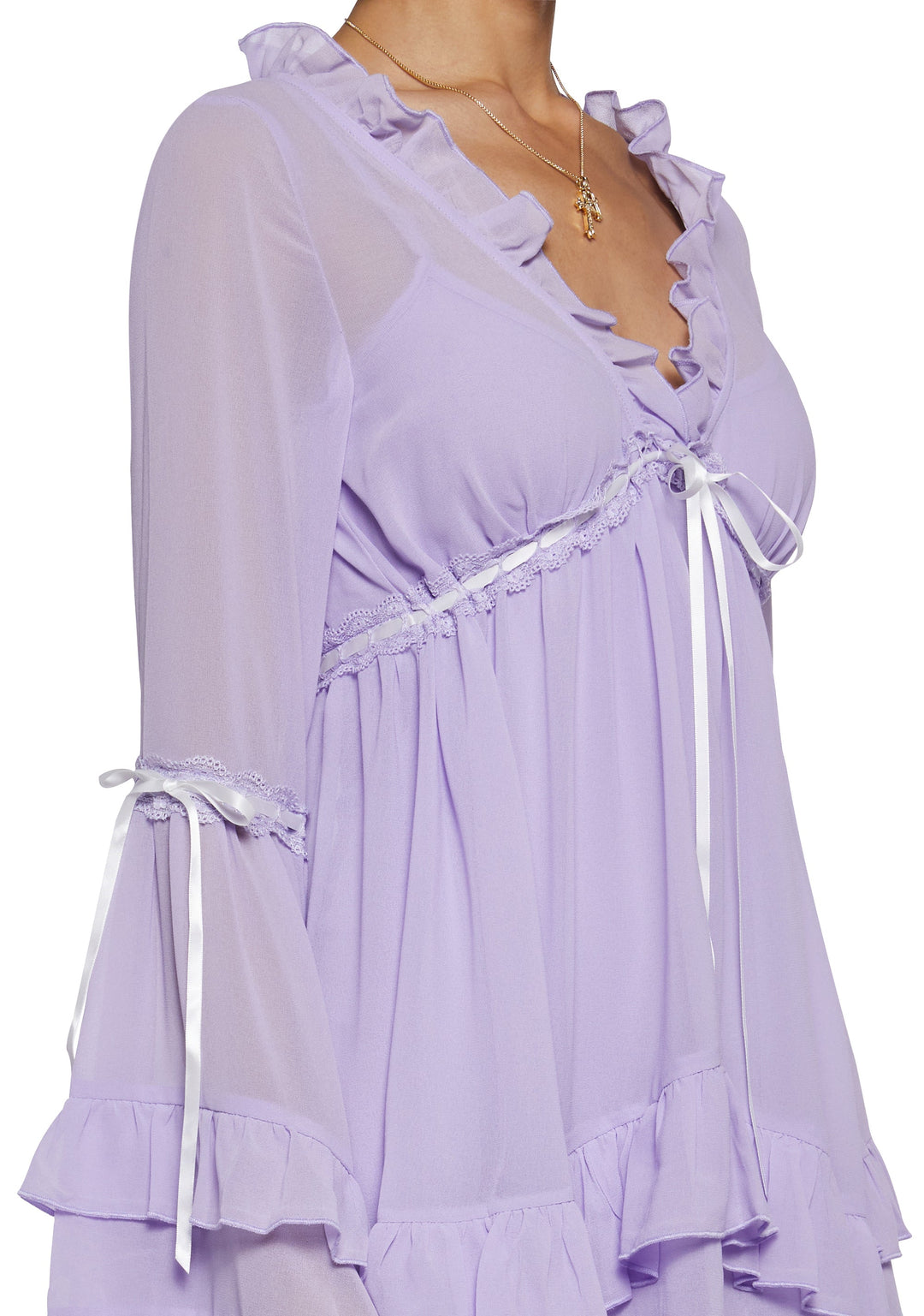 Widow Chiffon Mini Dress With Bell Sleeves And Cross Charm - Black - Image 5