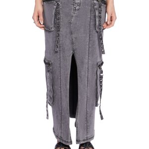 Delia's Washed Denim Maxi Skirt With Zippered Pockets Y2K - Gray