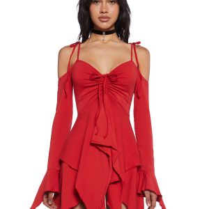 Current Mood Fairycore Mini Skirt With Handkerchief Hem - Red