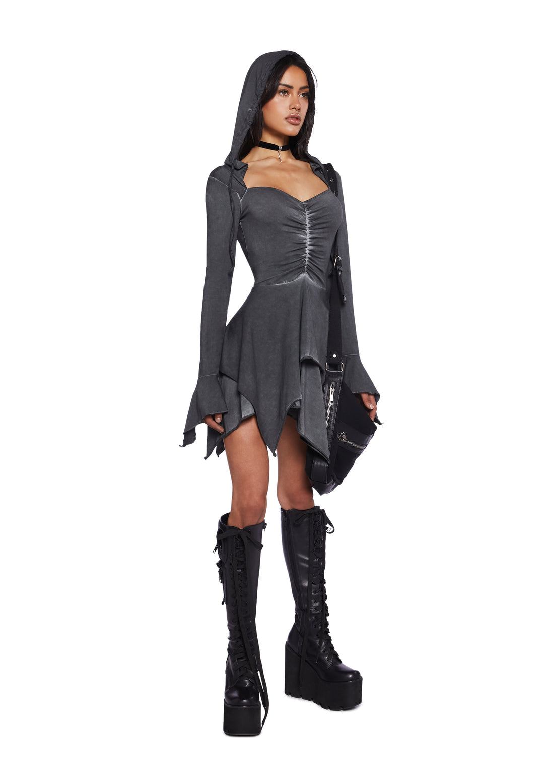 Current Mood Fairy Fairycore Washed Handkerchief Dress - Gray - Image 2