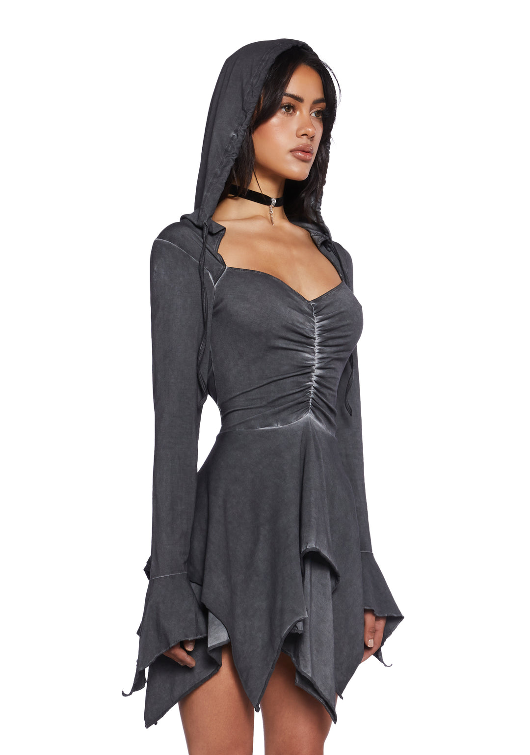 Current Mood Fairy Fairycore Washed Handkerchief Dress - Gray - Image 3