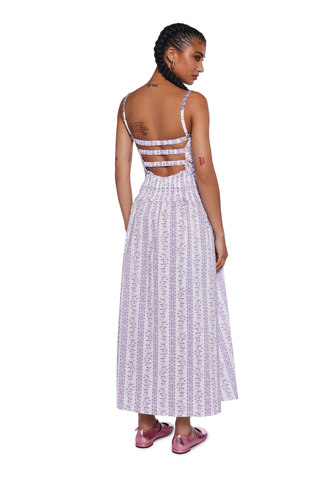 Sugar Thrillz Floral Print Maxi Dress With Shirred Back And Embroidery - Purple - Image 4