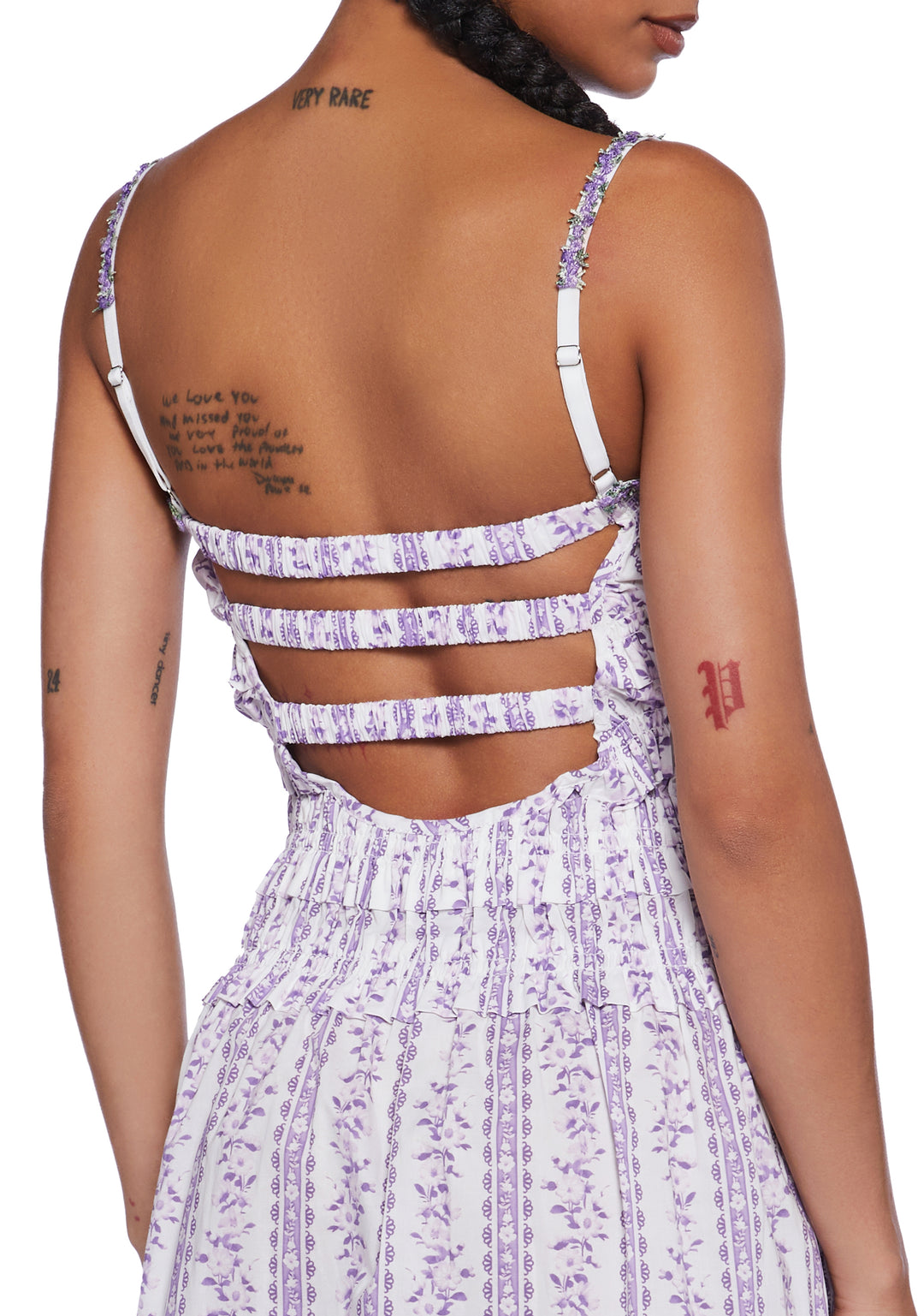 Sugar Thrillz Floral Print Maxi Dress With Shirred Back And Embroidery - Purple - Image 2