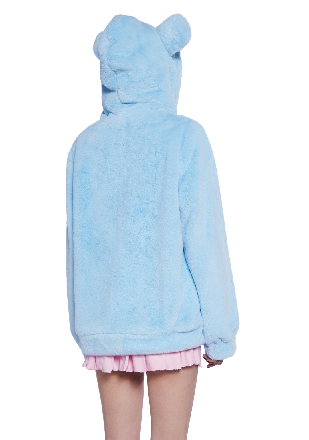 Sugar Thrillz Faux Fur Bear Ear Pom Pom Hoodie - Light Blue - Image 4