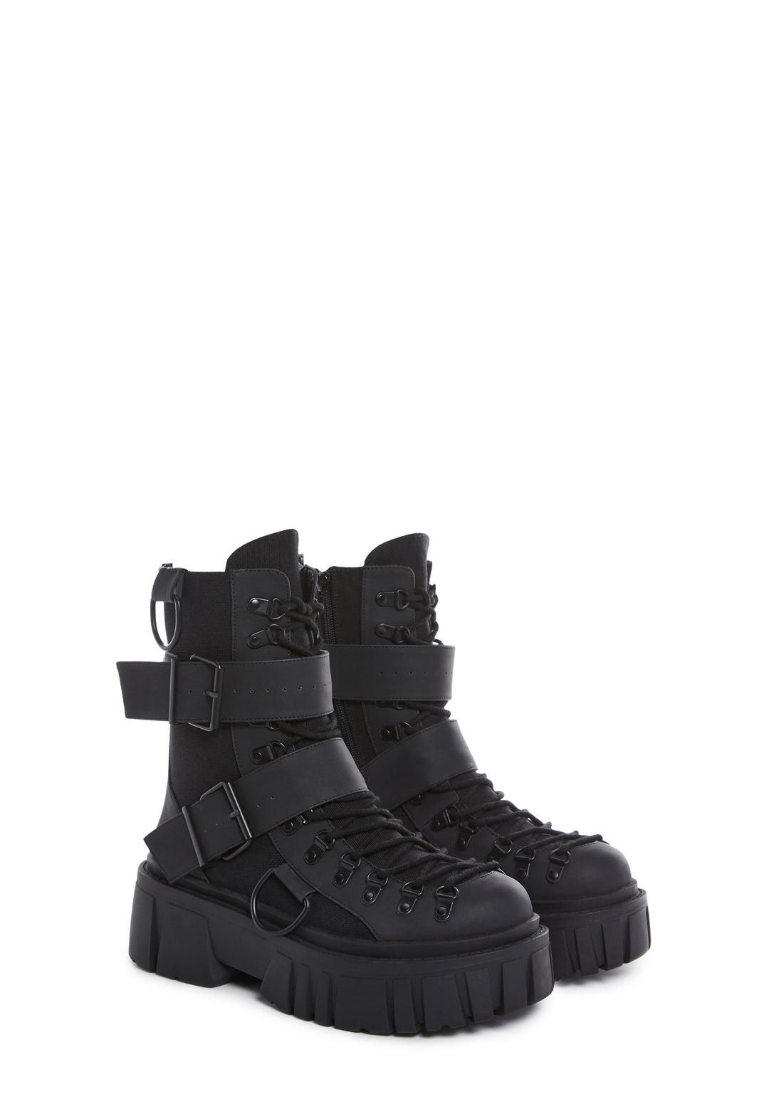 Club Exx Burning Man Buckle D Ring Lace Up Combat Boots - Black - Image 3