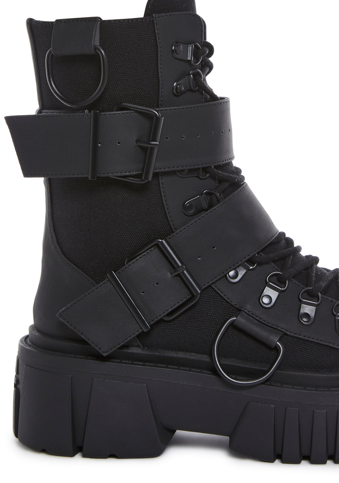 Club Exx Burning Man Buckle D Ring Lace Up Combat Boots - Black - Image 2