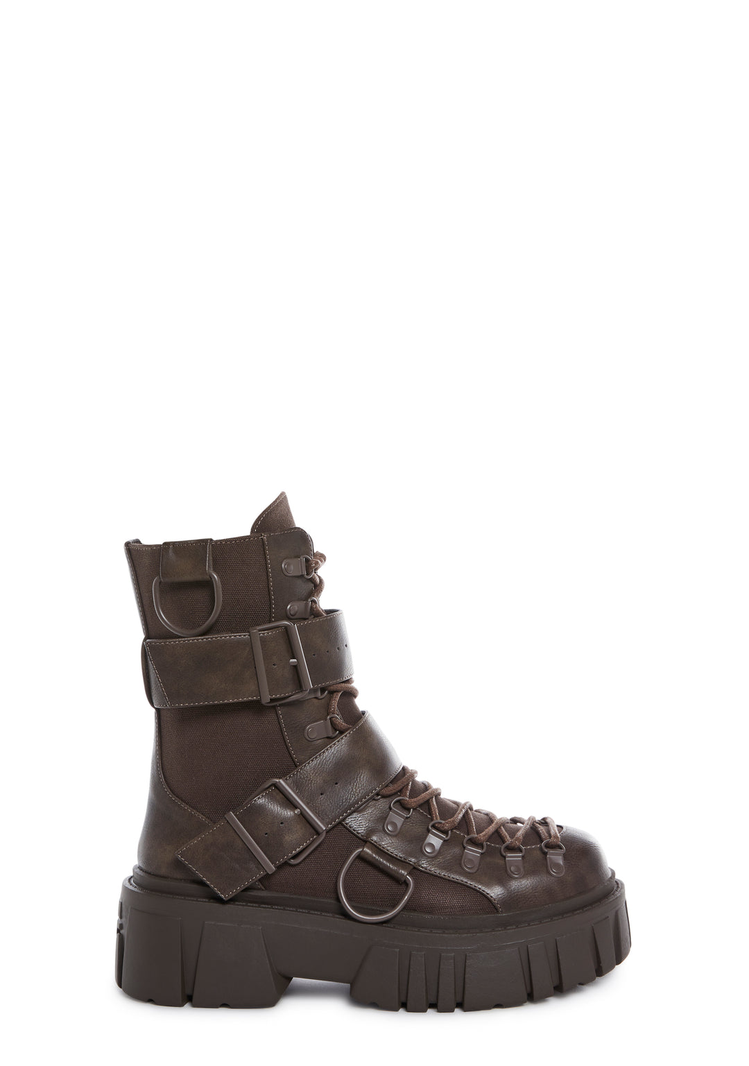 Club Exx Burning Man Buckle D Ring Lace Up Combat Boots - Brown