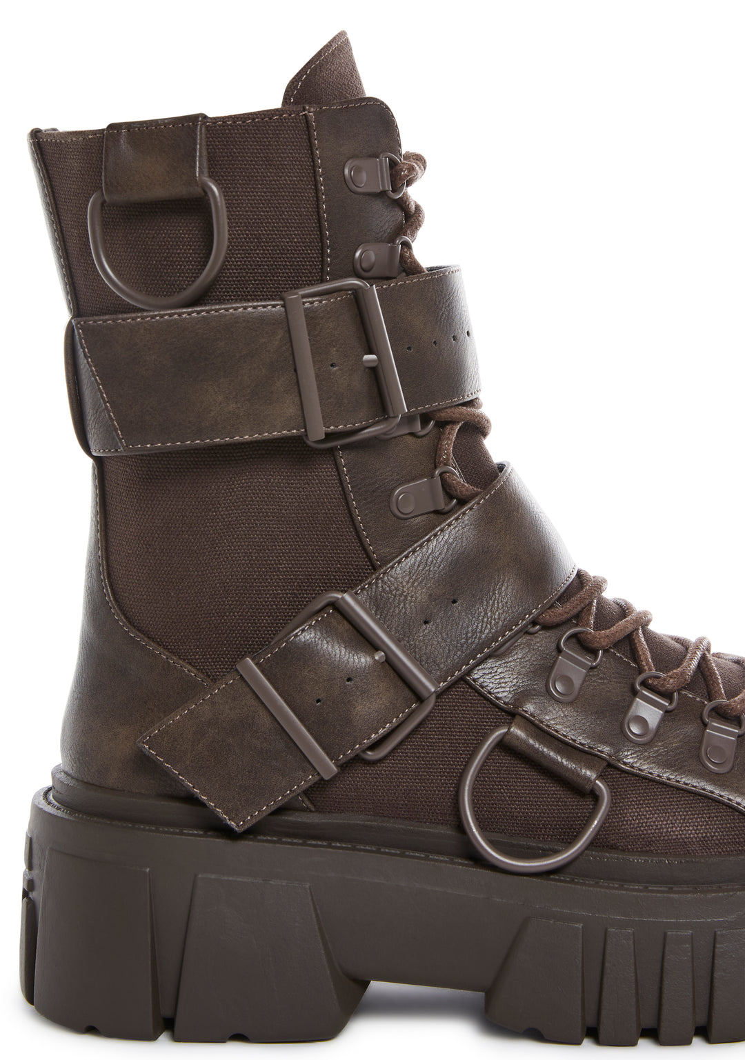 Club Exx Burning Man Buckle D Ring Lace Up Combat Boots - Brown - Image 2