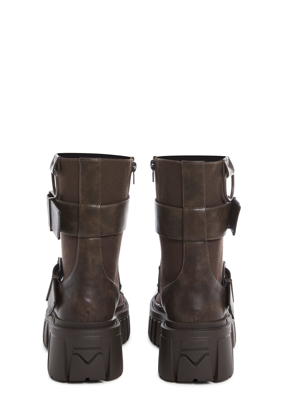 Club Exx Burning Man Buckle D Ring Lace Up Combat Boots - Brown - Image 4