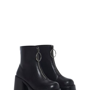 Current Mood Vegan Leather Platform Boots With Center Zipper - Black