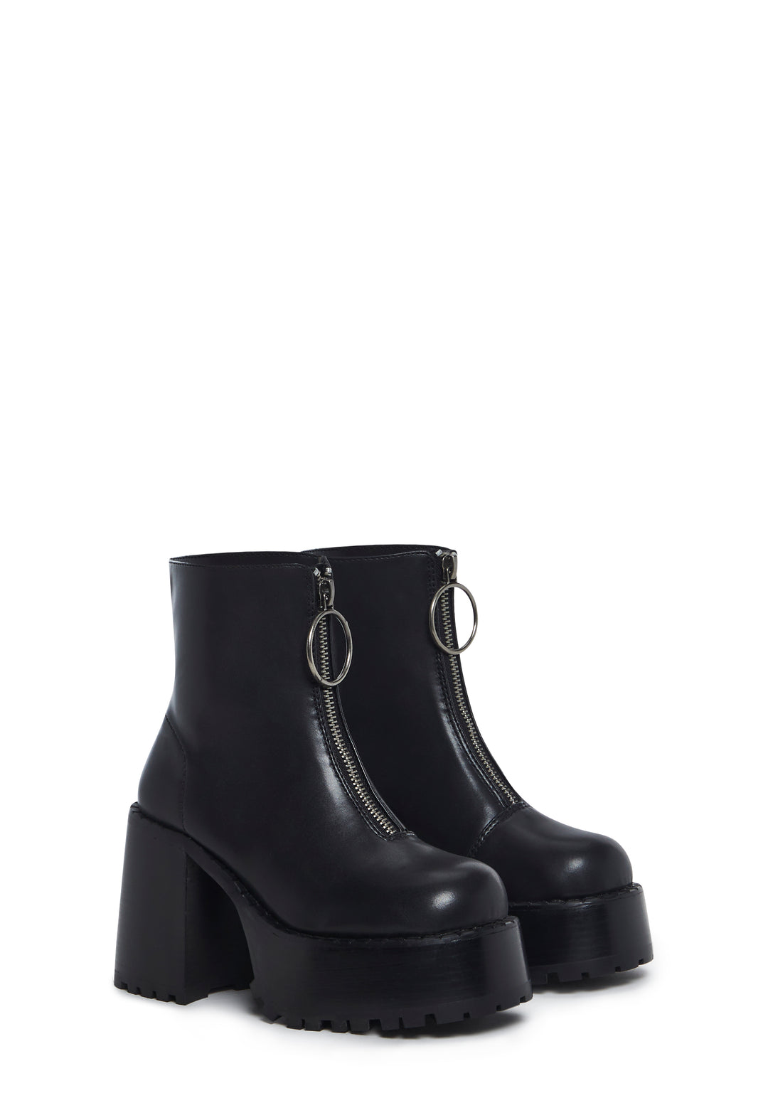 Current Mood Vegan Leather Platform Boots With Center Zipper - Black