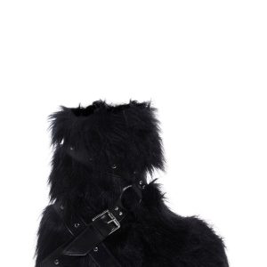 Club Exx Burning Man Faux Fur Platform Boots Rave Festival - Black