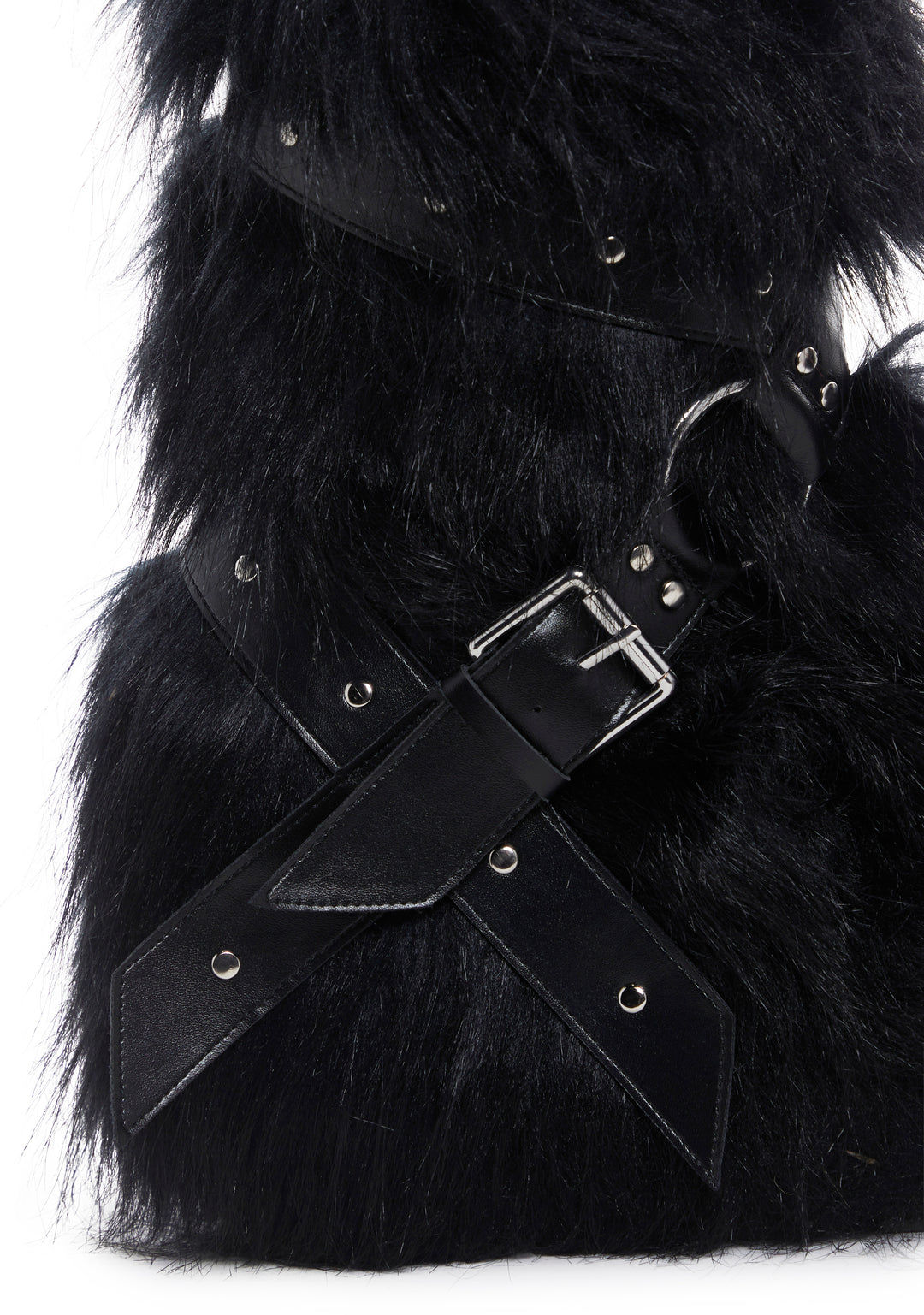 Club Exx Burning Man Faux Fur Platform Boots Rave Festival - Black - Image 2