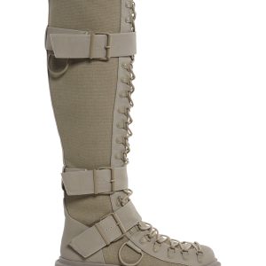 Club Exx Burning Man Canvas Faux Suede Knee High Boots Rave - Gray