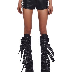 Darker Wavs Vegan Leather Spiked Micro Shorts - Black