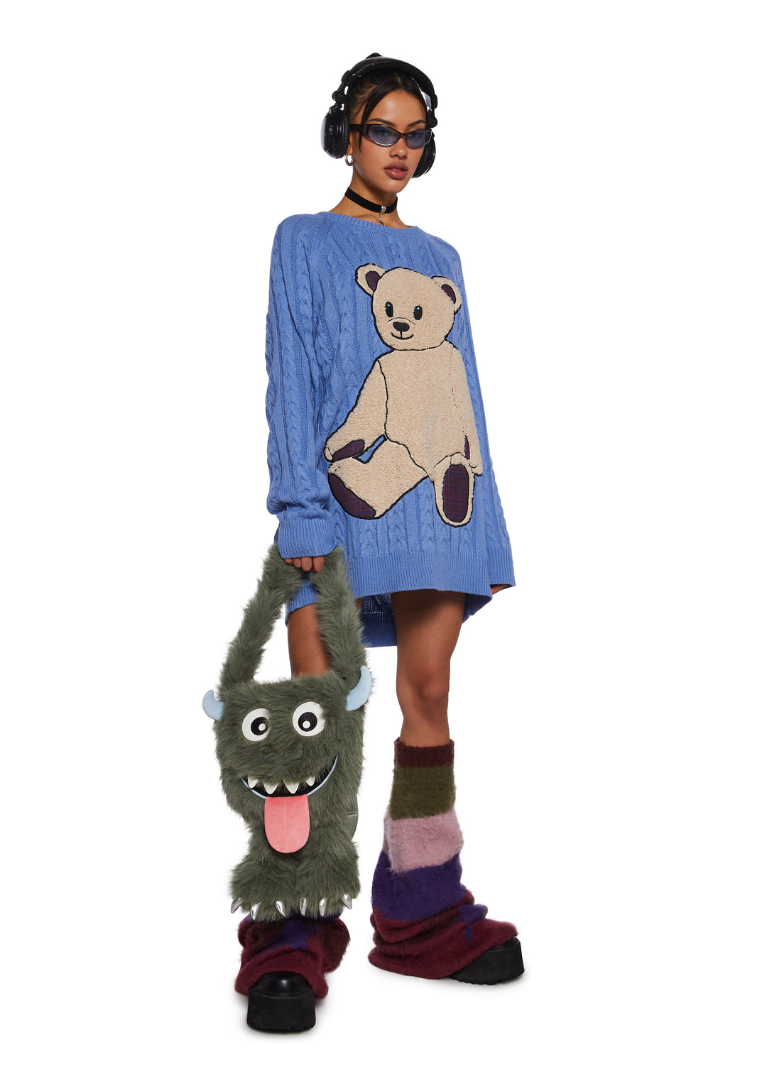 Delia's Boucle Teddy Bear Knit Oversized Sweater - Blue - Image 2